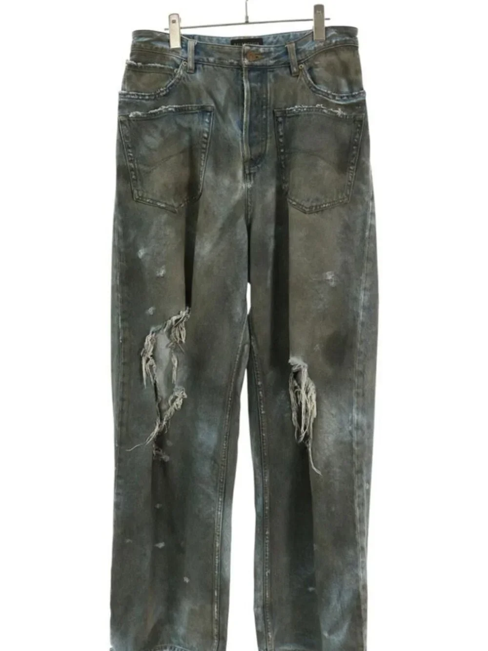 Balenciaga Distressed Patched Pocket Baggy Denim Pants XS Jeans
